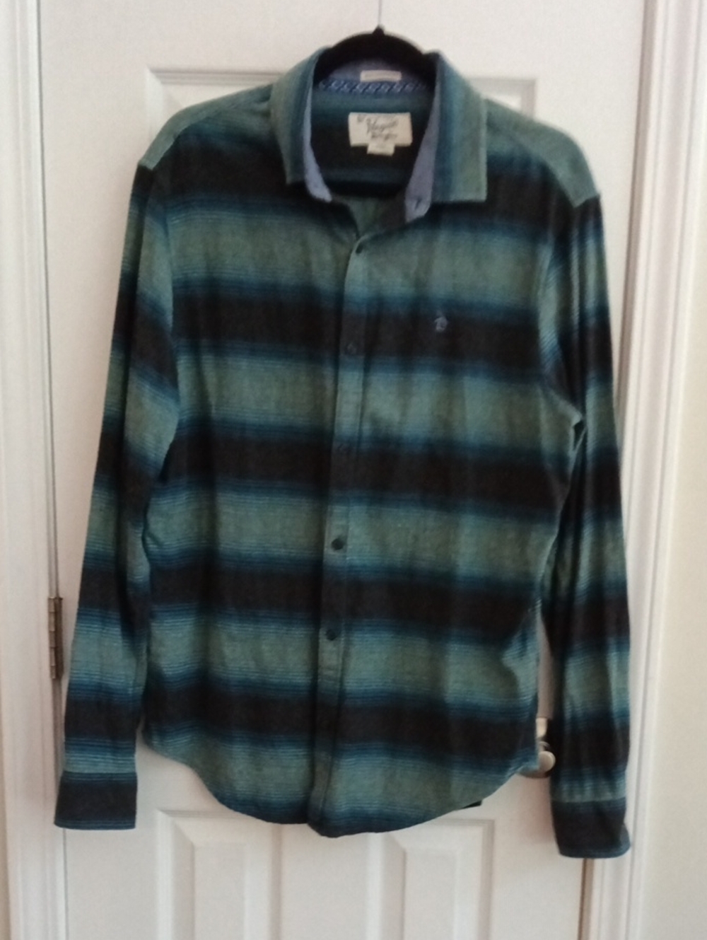 Original Penguin Heritage Men's Large Slim Fit Ombre Flannel Shirt Blue/Green